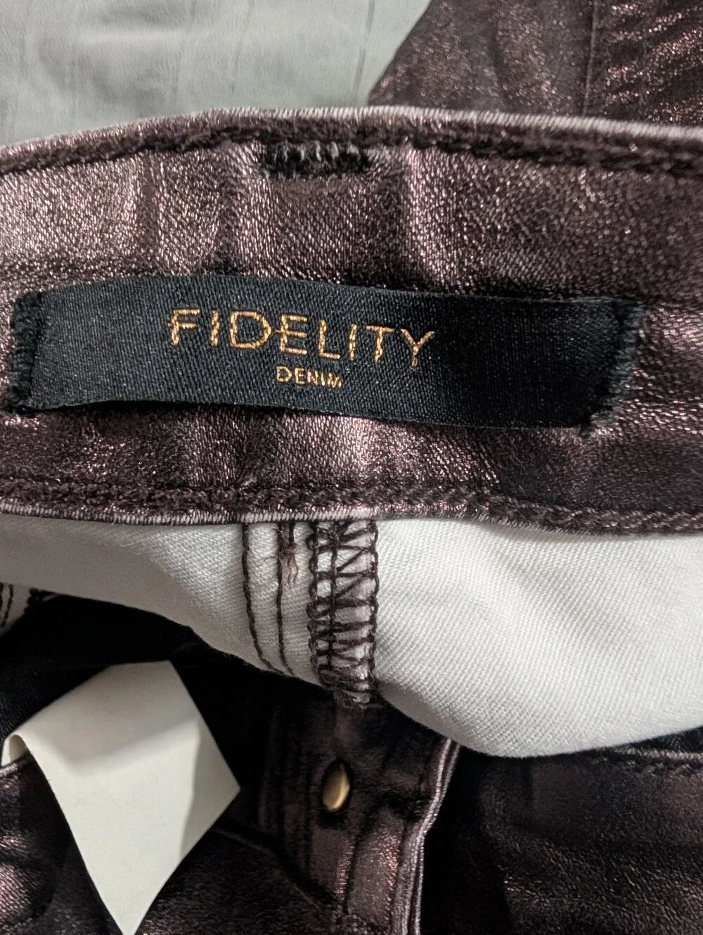 Fidelity Denim Lily High Boot Jeans Burgundy Metallic Foil-Coated Size 26